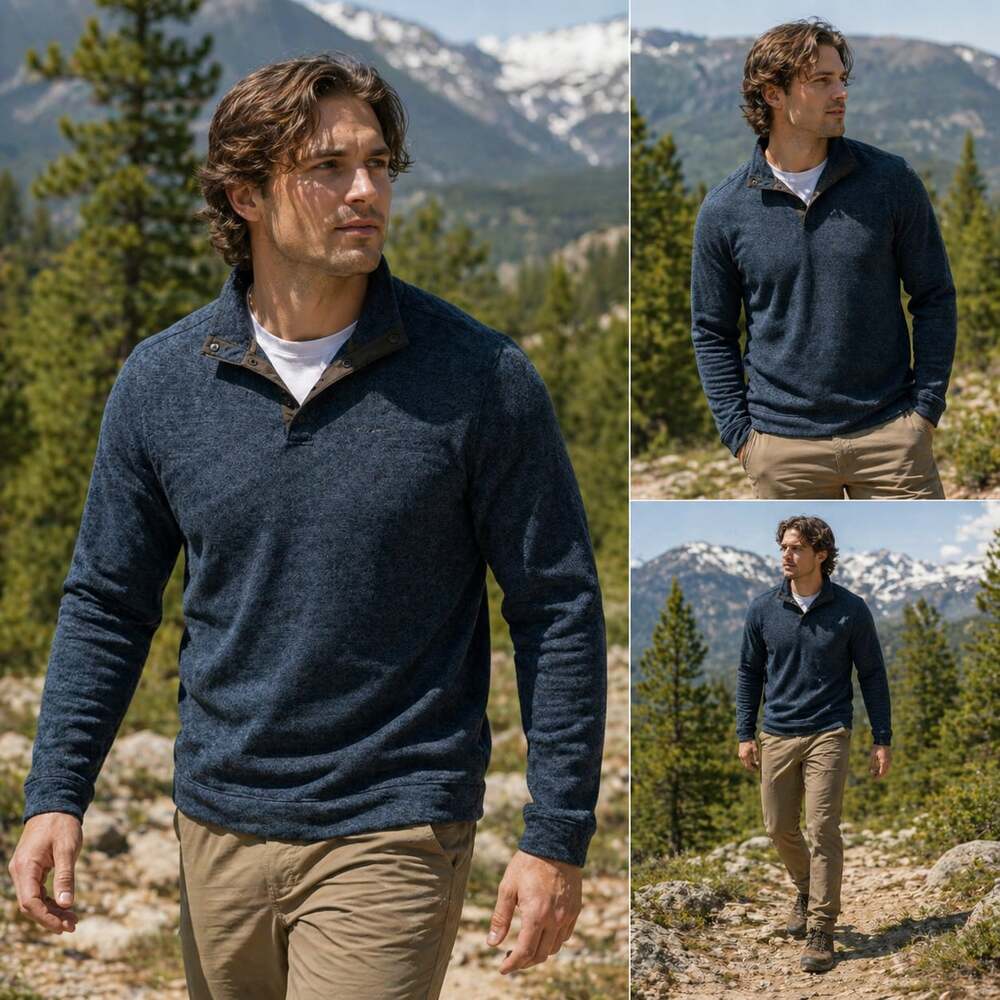Eddie Bauer Radiator Fleece Snap Pullover Navy Heather Men’s Large